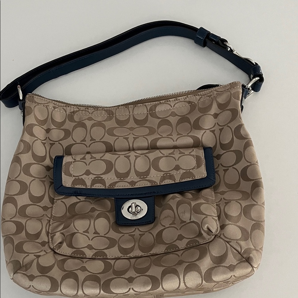Coach Beige and Navy Shoulder Bag